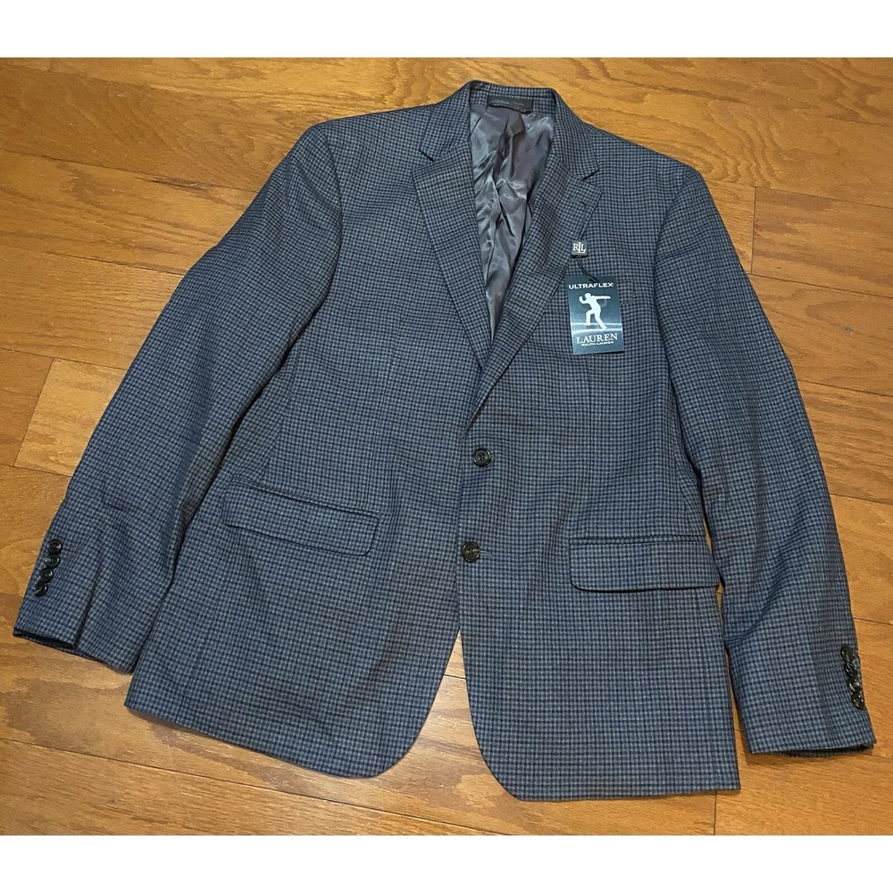 LAUREN RALPH LAUREN Ultraflex Stretch Blazer Plaid Blue Size 42R MSRP $295